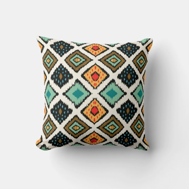Coussin Ikat géométrique, folklore texture tribale. (Recto)