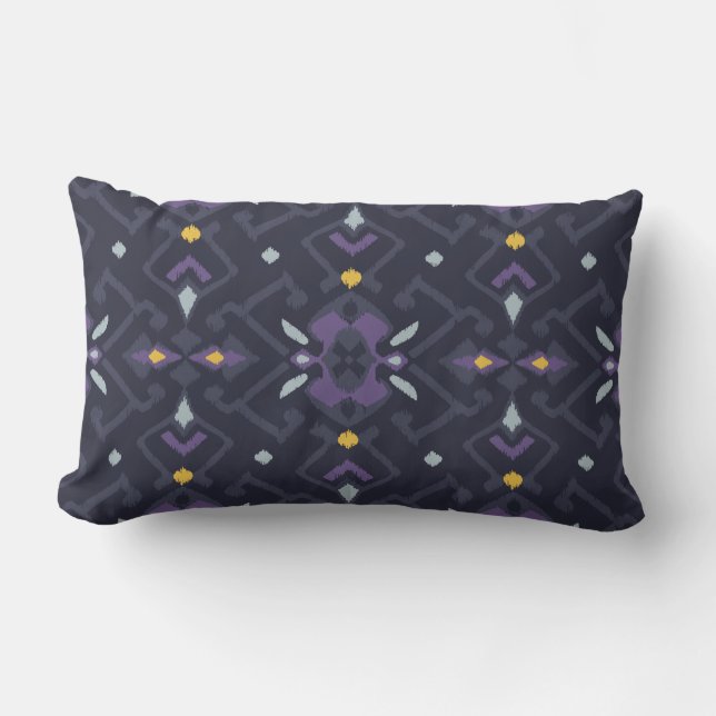Coussin ikat moderne chic noir et violet (Recto)
