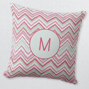 Coussin Ikat Moderne Monogramme Initiale Rayure Chevron