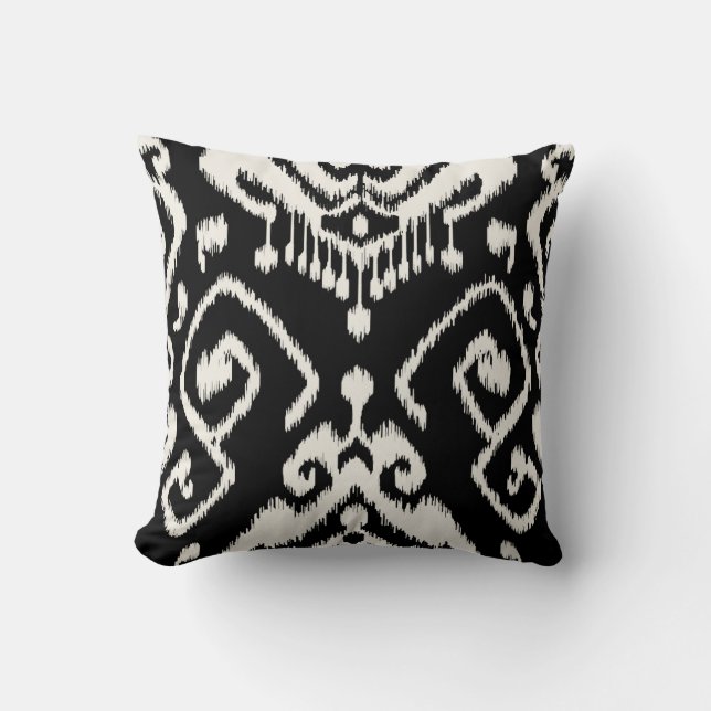 Coussin ikat noir et blanc chic moderne (Recto)