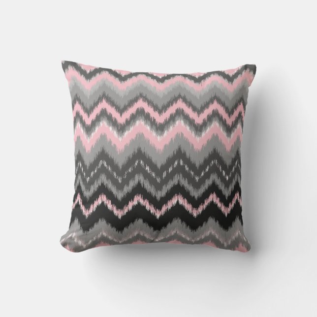 Coussin Ikat rose et gris Chevron (Recto)