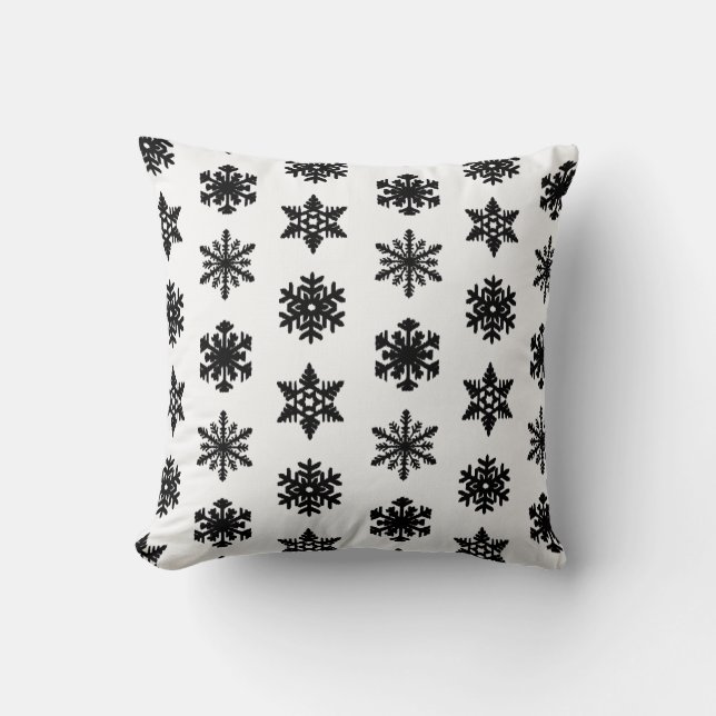 Coussin Ikat Snowflake - White and black (Recto)