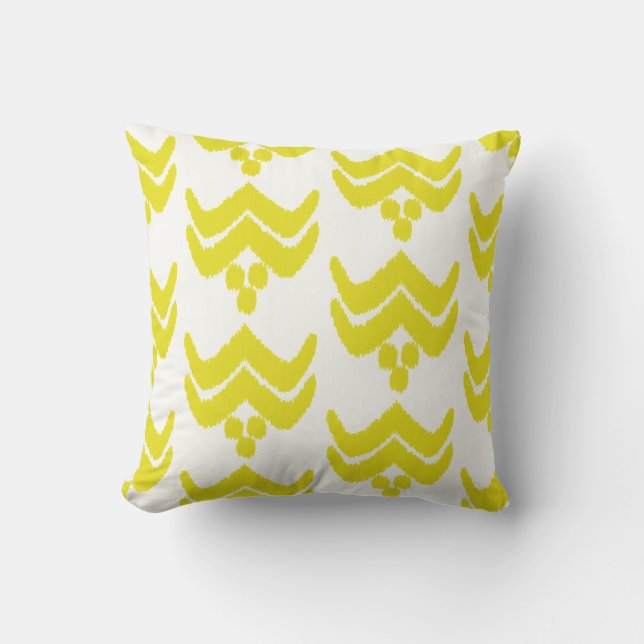 Coussin Ikat stylisé floral - moutarde or et blanc (Recto)