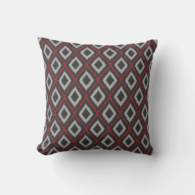Coussin Ikat tribal rouge (Recto)