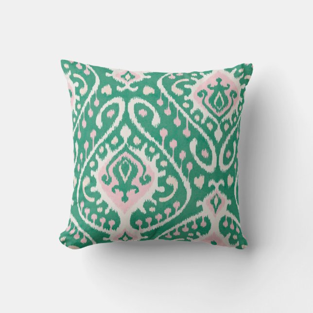Coussin ikat vert rose chic moderne (Recto)