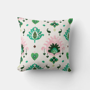 Coussin ikat vert rose chic moderne