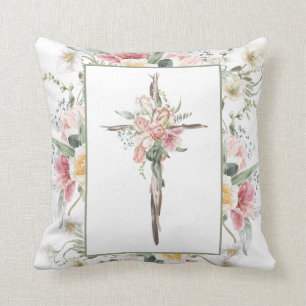 Coussin Il est ressuscité Floral Cross Pâques Résurrecti