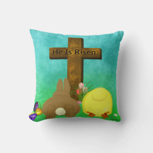 Coussin Il est ressuscité ! Le lapin de Pâques et le pouss