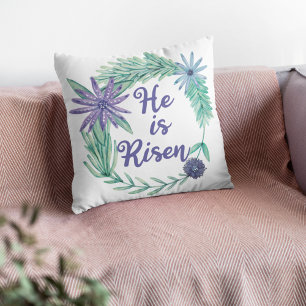 Coussin Il est ressuscité Religieux Pâques Floral