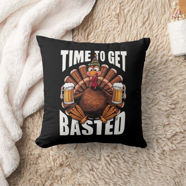 Coussin Il Est Temps De Se Baser Thanksgiving Turkey Beer (Couverture)