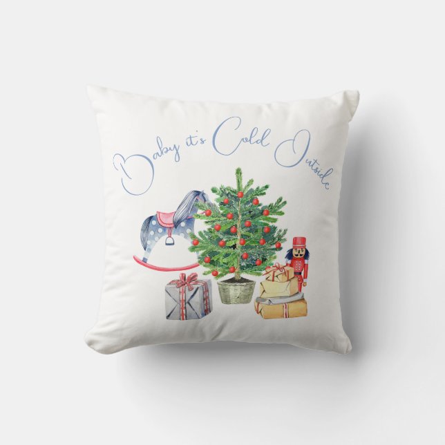 Coussin Il fait froid à l'extérieur du Baby shower de Noël (Recto)