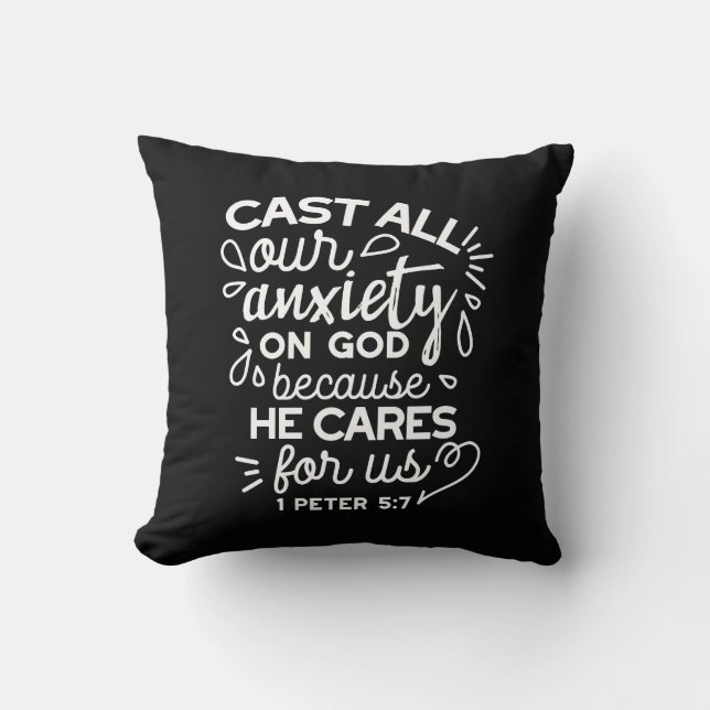 Coussin Il se soucie de vous – Citation chrétienne encoura (Recto)