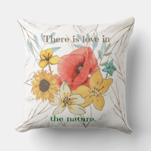 Coussin Il y a de l'amour dans la nature aquarelle florale