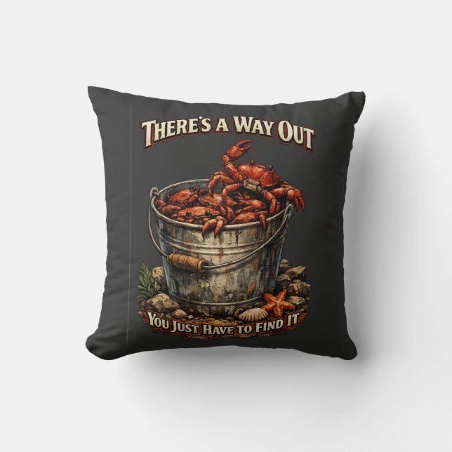 Coussin Il y a une issue - Crabs in a bucket design. (Recto)