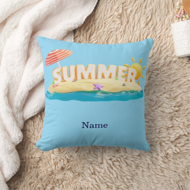 Coussin Île de plage estivale 3D Vacances tropicales branc (Couverture)
