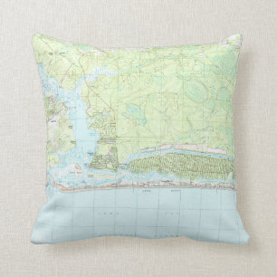Coussin Île la Caroline du Nord Map (1990) de chêne