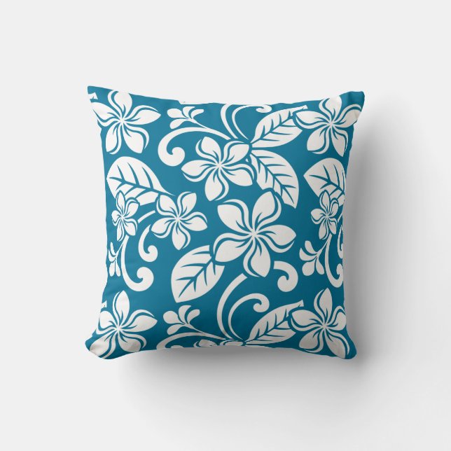 COUSSIN ÎLE PLUMERIA (BLEU CARAÏBES) (Recto)