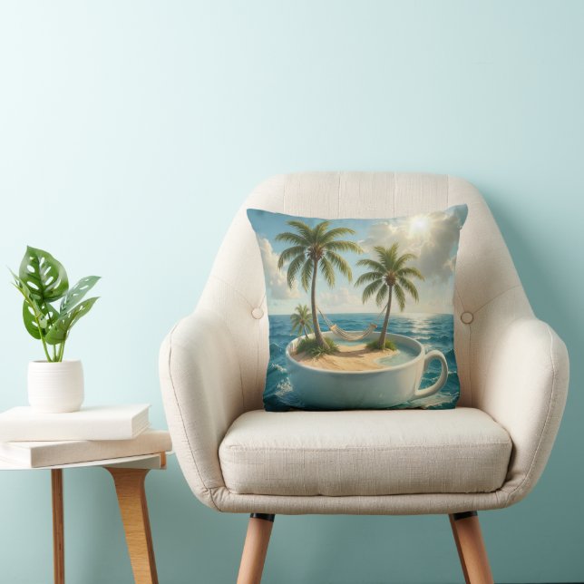Coussin Île tropicale avec hamac dans une tasse à thé (Chaise)