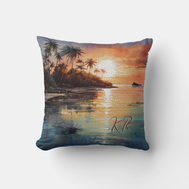 Coussin Ile tropicale Ocean Beach Initiales (Recto)