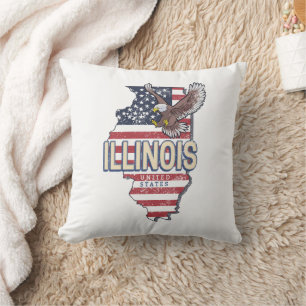 Coussin Illinois United States Eagle Carte Retro Vintage U