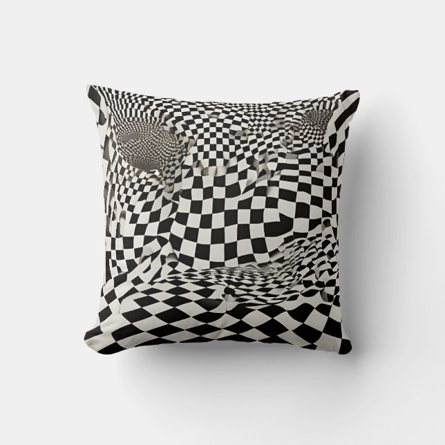 Coussin Illusion minimaliste : Twisting Checkerboard Motif (Recto)