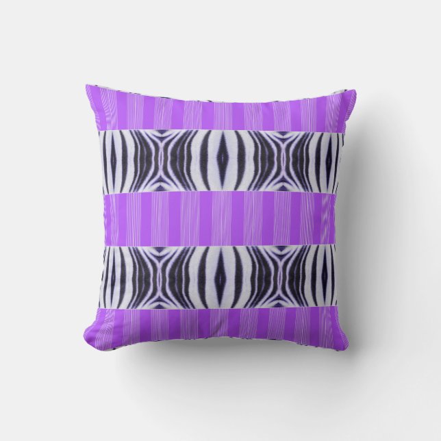 Coussin Illusion Zèbre - Abstrait Moderne Violet Lilas (Recto)