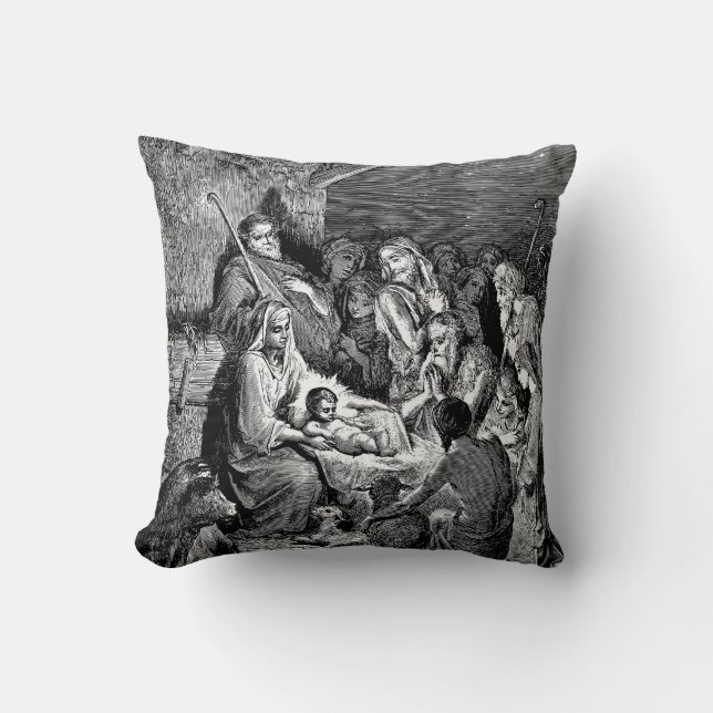 Coussin Illustrated Christmas Nativity Scene (Recto)