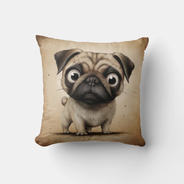 Coussin Illustration adorable du Carlin à gros yeux (Recto)