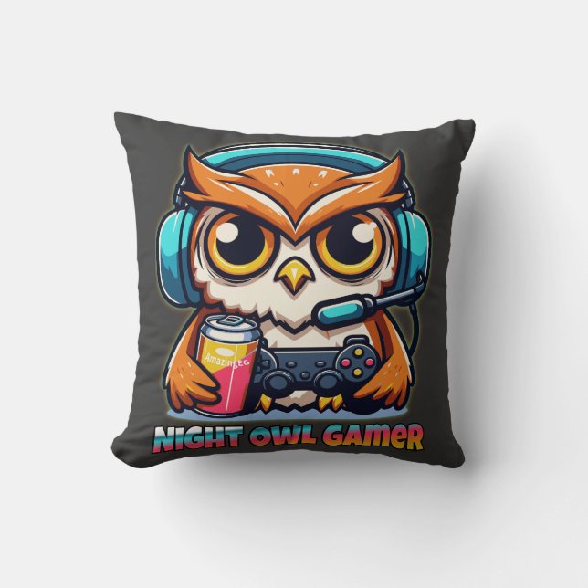 Coussin Illustration amusante de jeu vidéo avec mascotte d (Recto)