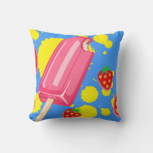 Coussin Illustration amusante d'une glace à l'eau rose et 