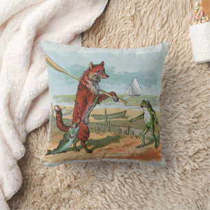 Coussin Illustration ancienne de la pêche à la grenouille 