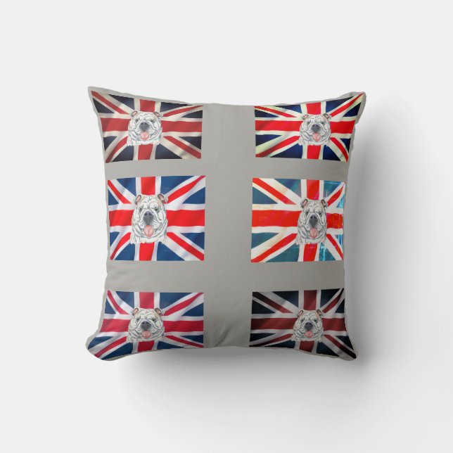Coussin Illustration anglaise de Bulldog et Union Jack (Recto)