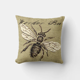 Coussin Illustration Antique d'Abeille Ouvrière Insecte Vi