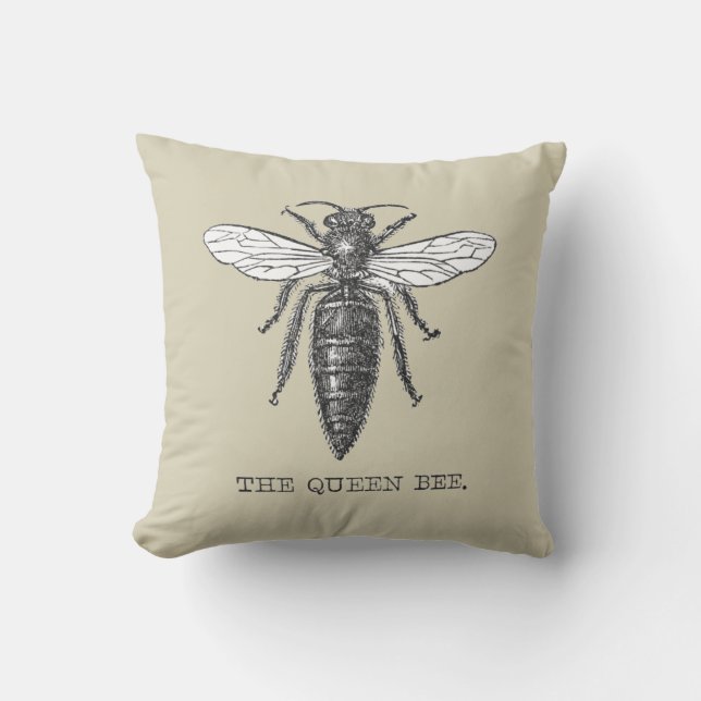 Coussin Illustration Antique d'Insecte de Bourdon Reine Ab (Recto)