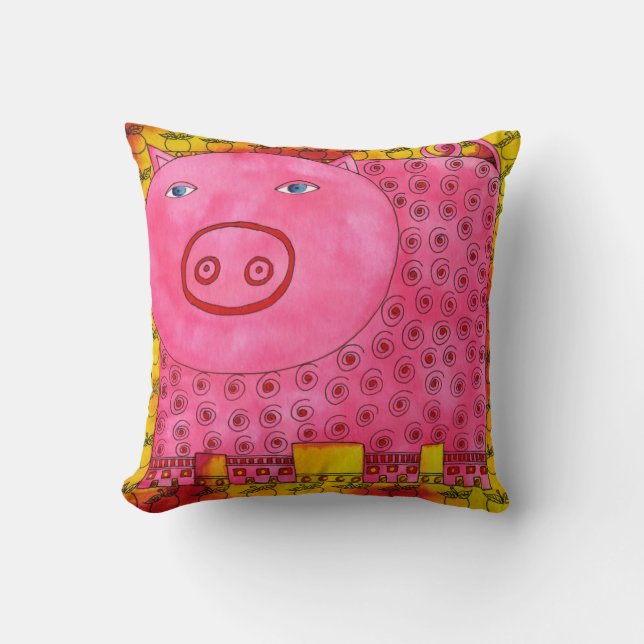 Coussin Illustration aquarelle de cochon motif (Recto)
