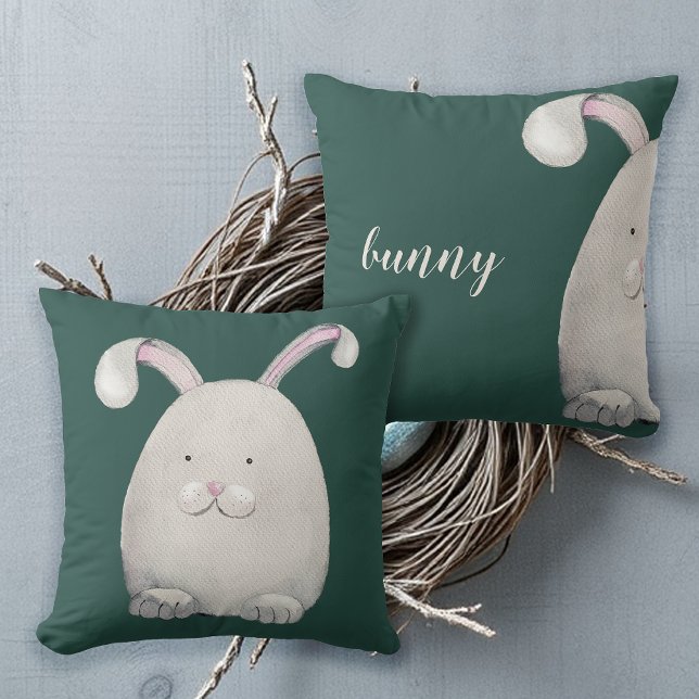 Coussin Illustration aquarelle de lapin heureux (Créateur téléchargé)