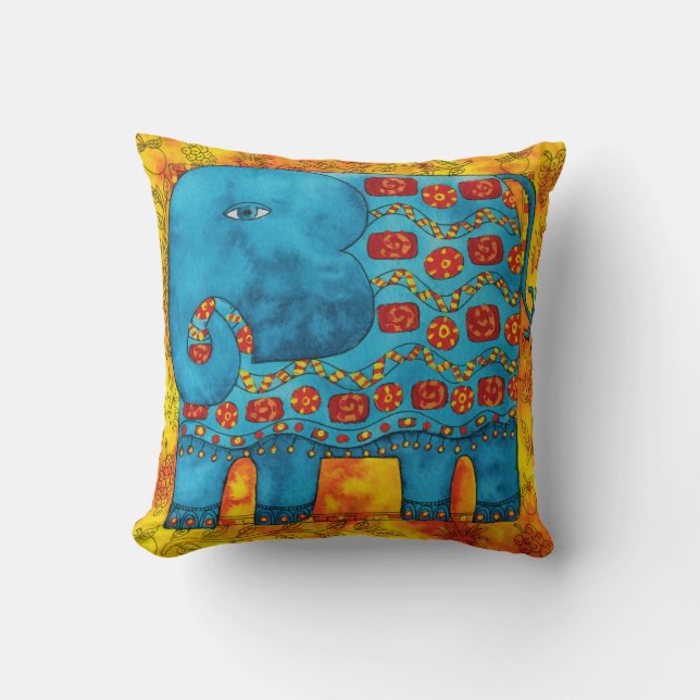 Coussin Illustration aquarelle d'éléphant à motifs (Recto)
