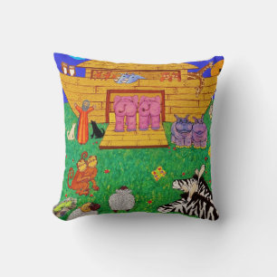 Coussin Illustration Arche de Noé Rainbow Funny Elephant
