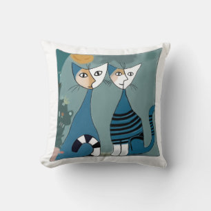 Coussin Illustration artistique de chats jumeaux abstraits