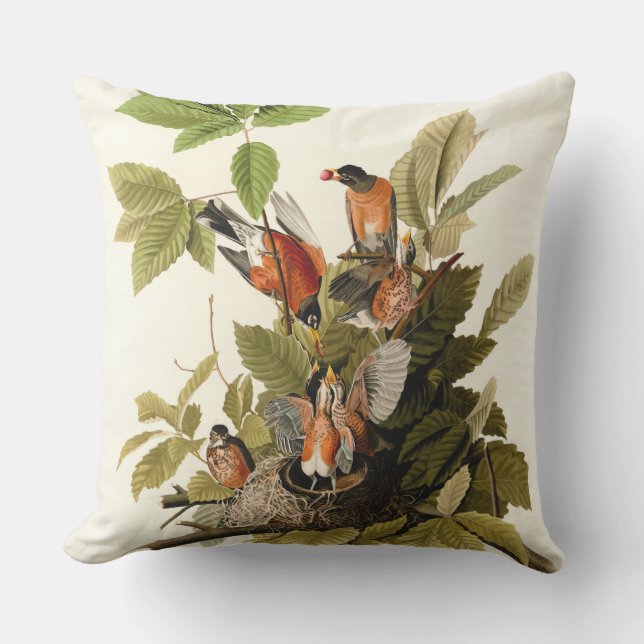 Coussin Illustration Audubon American Robin Wildlife Bird (Recto)