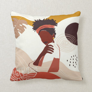 Coussin Illustration Black Woman Art, Portrait Print