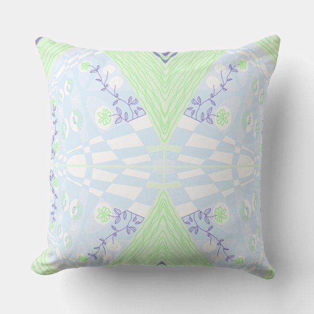Coussin Illustration Bohème Chintz Pastel Blue Green (Recto)
