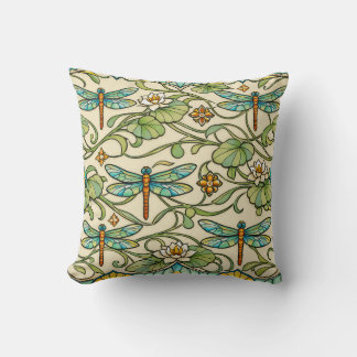 Coussin Illustration botanique Art nouveau de libellule sa