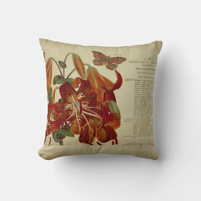 Coussin Illustration botanique de lis tigré vintage (Recto)