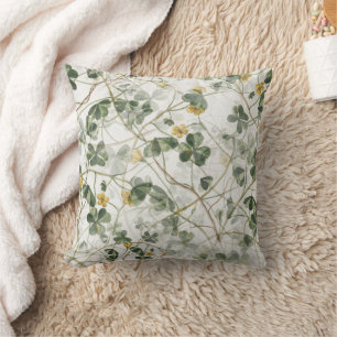 Coussin Illustration botanique en or vert Vintage