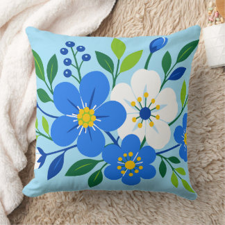 Coussin Illustration botanique florale bleue et blanche