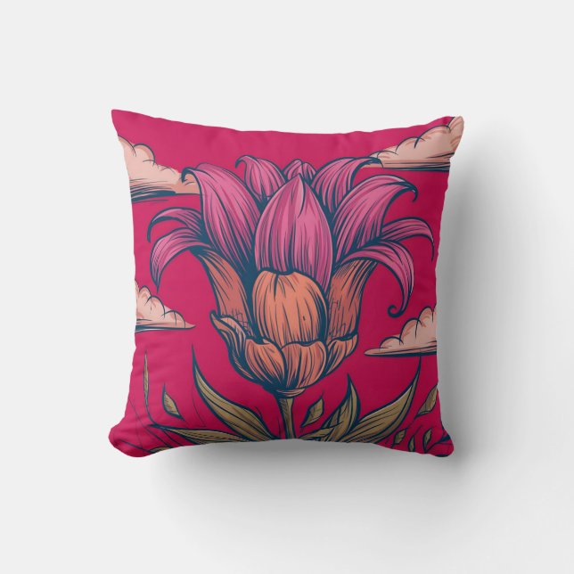 Coussin Illustration botanique vibrante avec rose et orang (Recto)