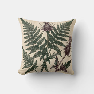 Coussin Illustration botanique vintage de chardon et fougè