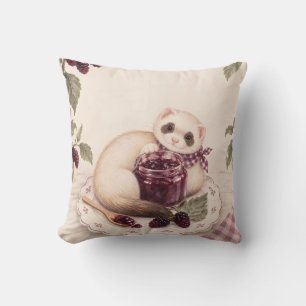 Coussin Illustration botanique vintage de la belette à la