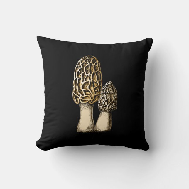 Coussin Illustration botanique Vintage de Morel Mushroom (Recto)